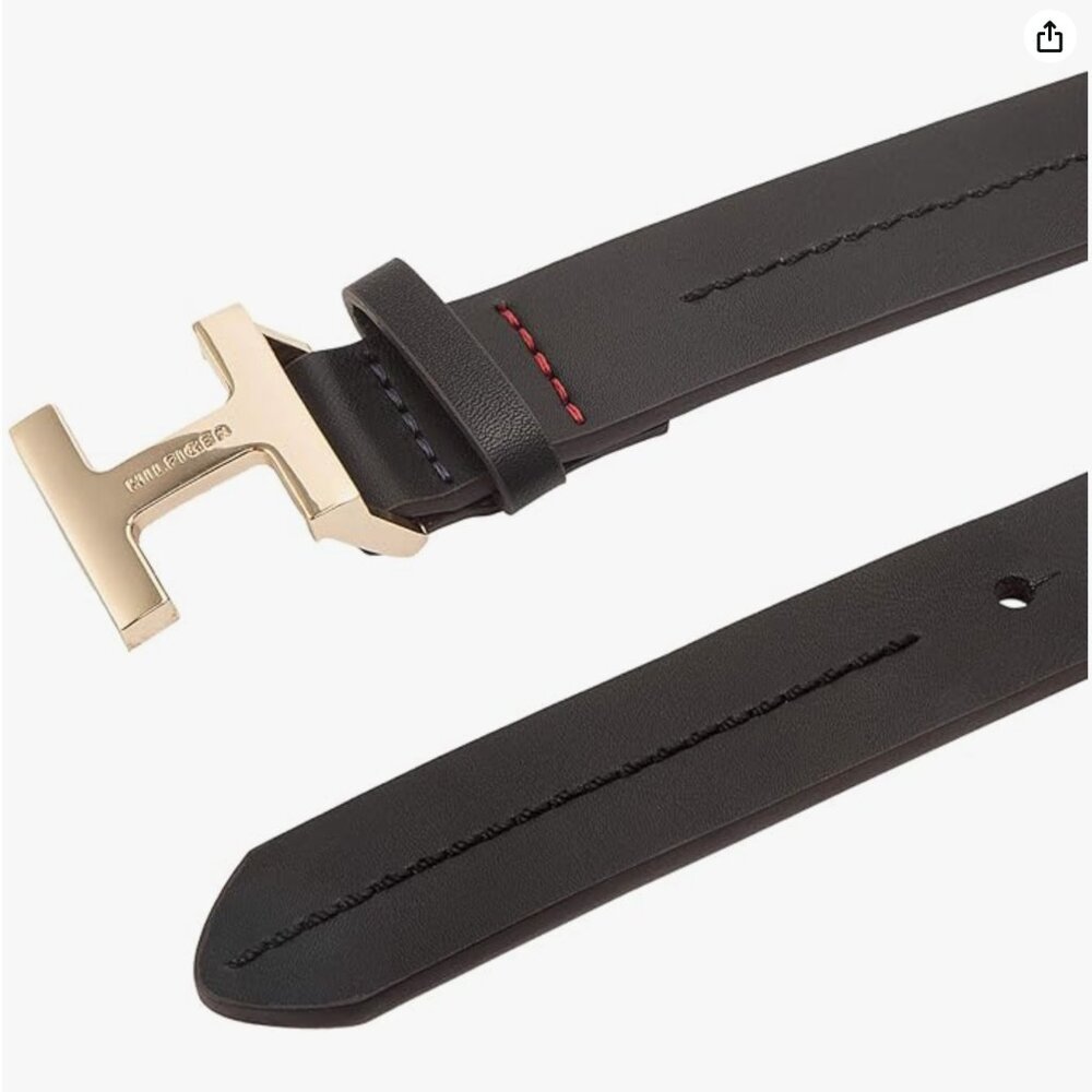 🎀Luxury Tommy Hilfiger Women's Slim Leather Belt Chic Gold H Monogram Accent🎀 - Picture 2 of 5